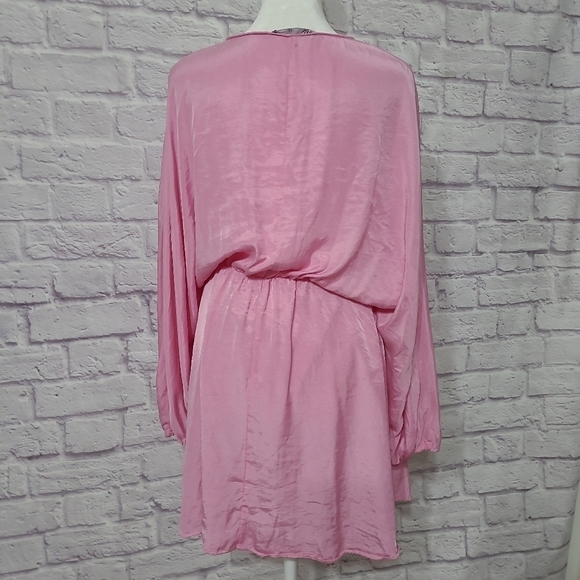Zara Bubble Gum Pink Stain Drap Mini Dress Rouching Small - Picture 4 of 9